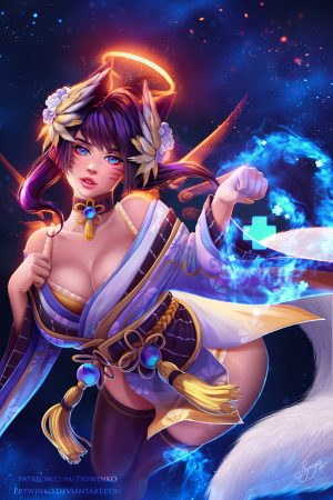 Illustration | Mercy (Overwatch) and Ahri (LOL) by Pryw...