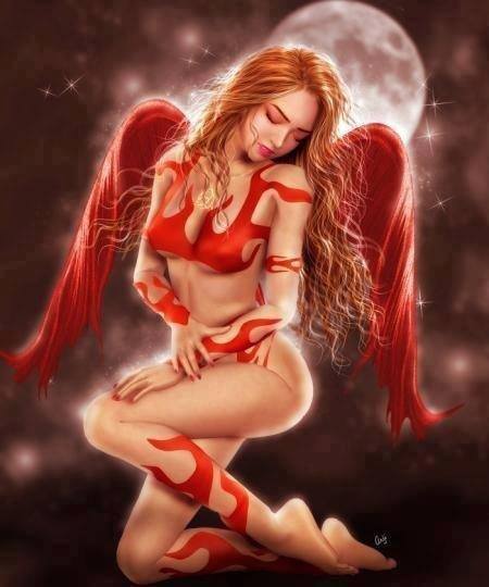 Tattooed Angel In Red by Queen of Mythics
