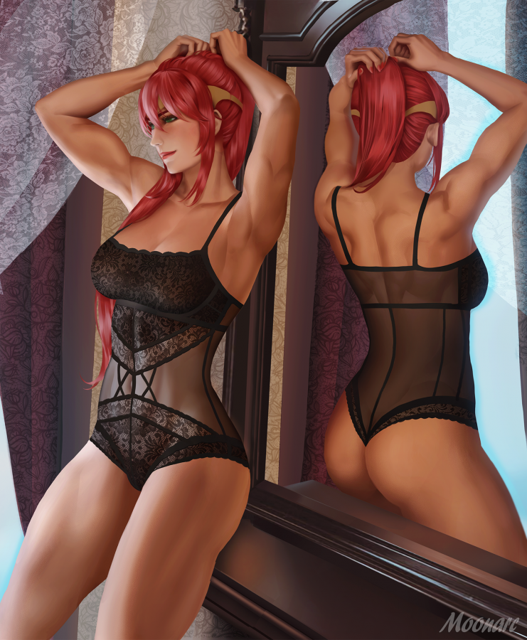 red haired girl mirror by moonarc